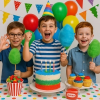 Geburtstag Jungen Zucker von Suvara – Torte, Cupcakes und Zuckerwatte in Blau, Grün und Rot für Kindergeburtstage