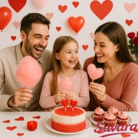 Valentinstag Zucker von Suvara – Torte und Zuckerwatte in Rot und Rosa als süße Liebesdekoration