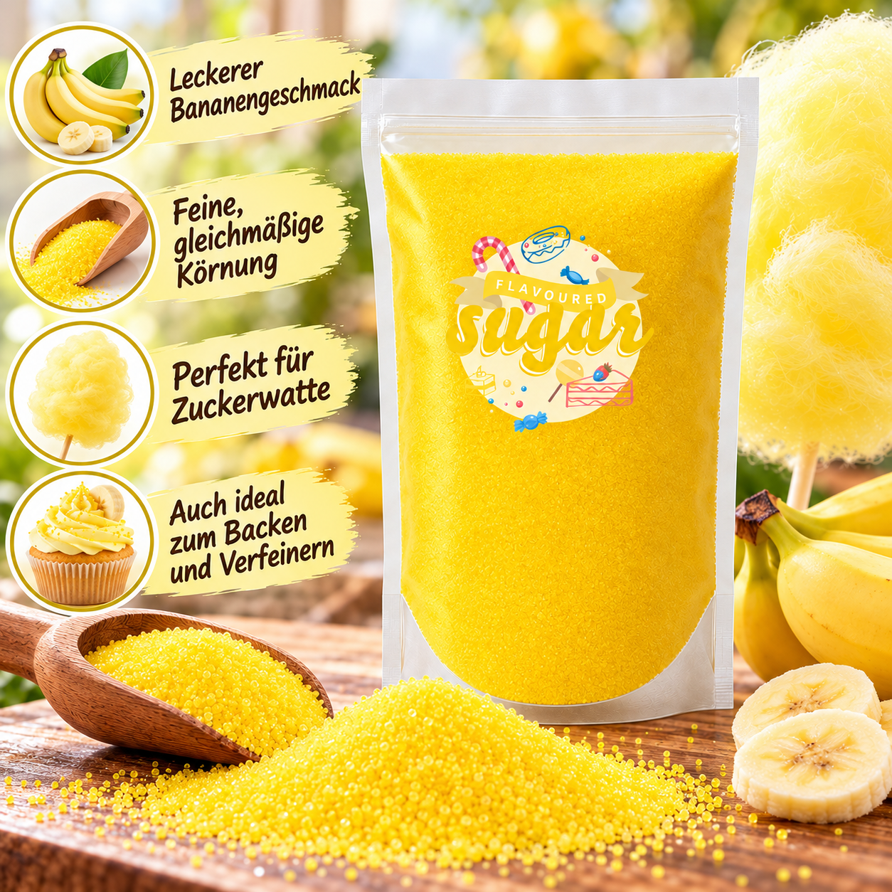Preview: Aromazucker Zuckerwatte Zucker Banane Gelb 500 g