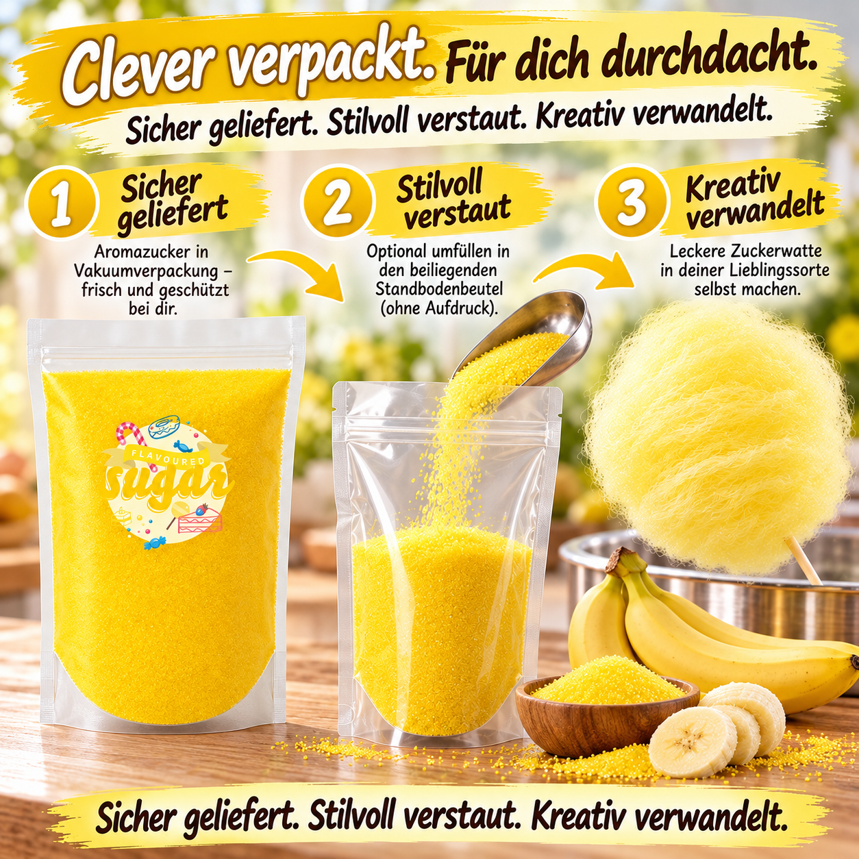 Preview: Aromazucker Zuckerwatte Zucker Banane Gelb 500 g