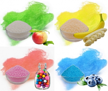 PROFI-SET Apfel Banane Bubble Gum Heidelbeere 4 x 1 KG Zuckerwattezucker