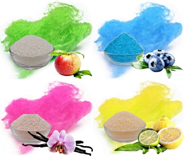 PARTY-SET Apfel Heidelbeere Vanille Zitrone 4 x 500 g für Zuckerwatte