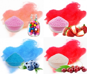 PARTY-SET Bubble Gum Erdbeer Heidelbeere Kirsche 4 x 500 g für Zuckerwatte