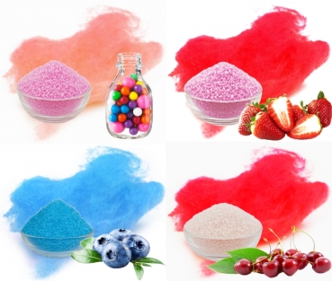STARTER-SET Bubble Gum Erdbeer Heidelbeere Kirsche 4 x 100 g für Zuckerwatte