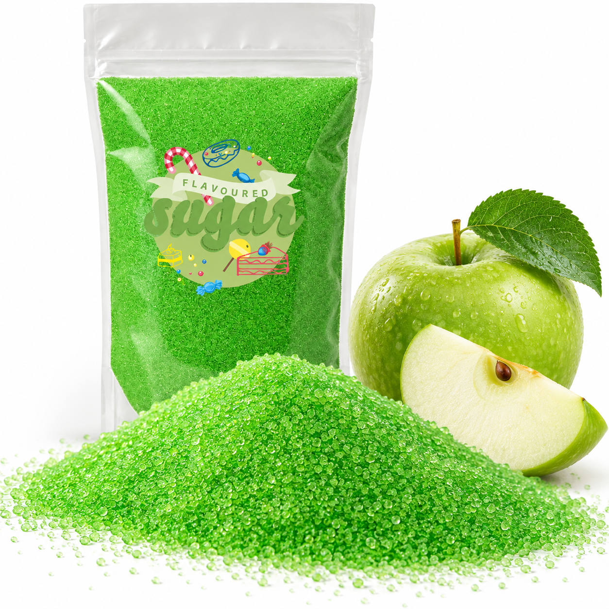 Aromazucker Zuckerwatte Zucker Apfel Geschmack Grün 250 g