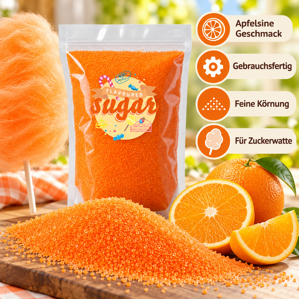 Preview: Aromazucker Zuckerwatte Zucker Apfelsine Orange 1 kg