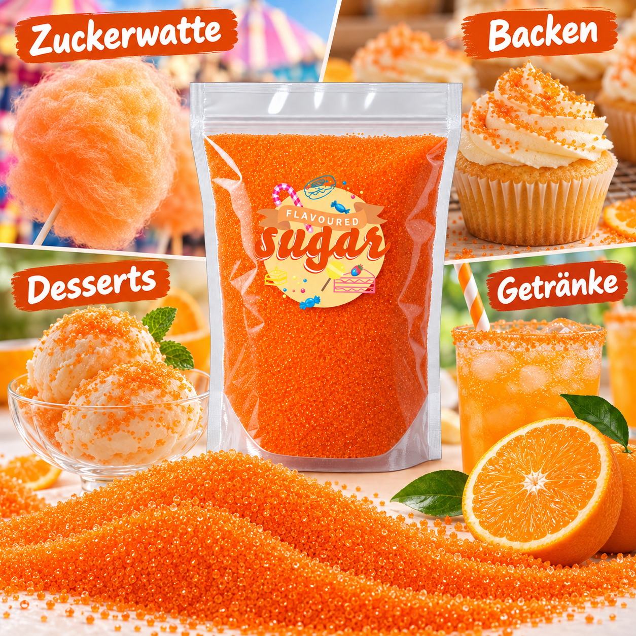 Preview: Aromazucker Zuckerwatte Zucker Apfelsine Orange 100 g