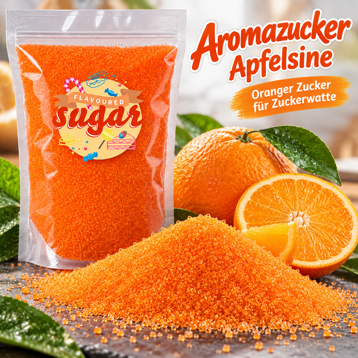 Preview: Aromazucker Zuckerwatte Zucker Apfelsine Orange 250 g