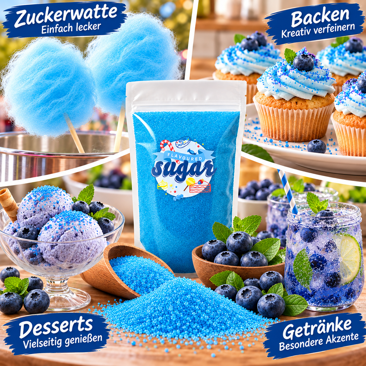 Aromazucker Zuckerwatte Zucker Heidelbeere Blau 250 g