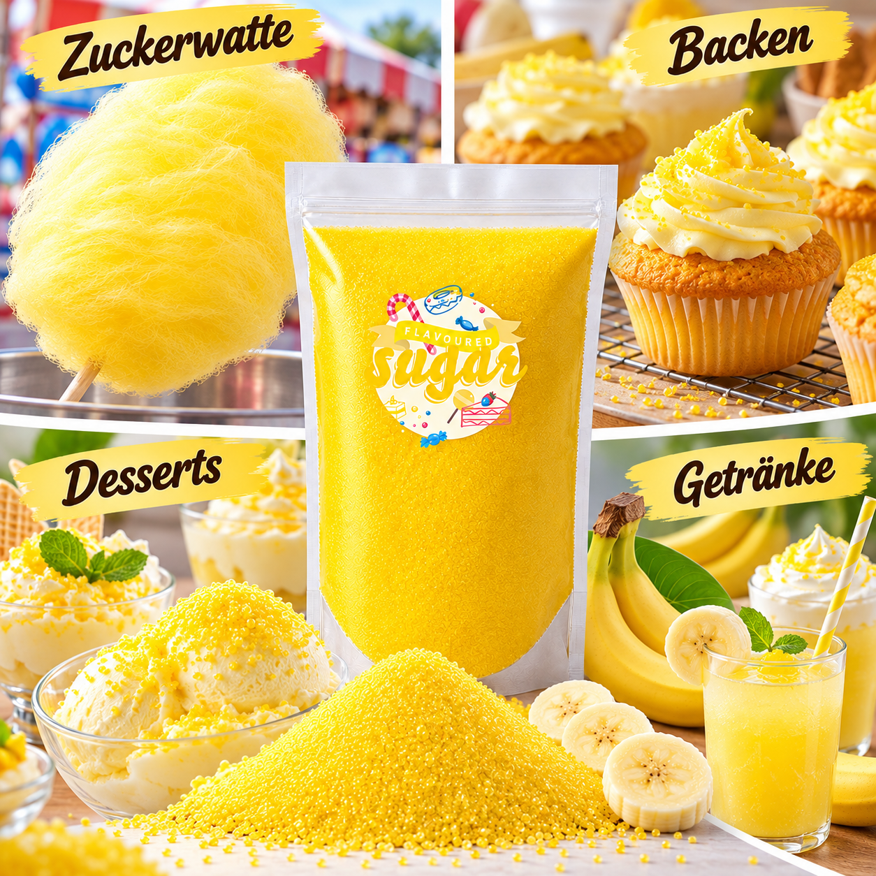 Aromazucker Zuckerwatte Zucker Banane Gelb 1 kg