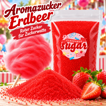 Aromazucker Zuckerwatte Zucker Erdbeer Rot 250 g