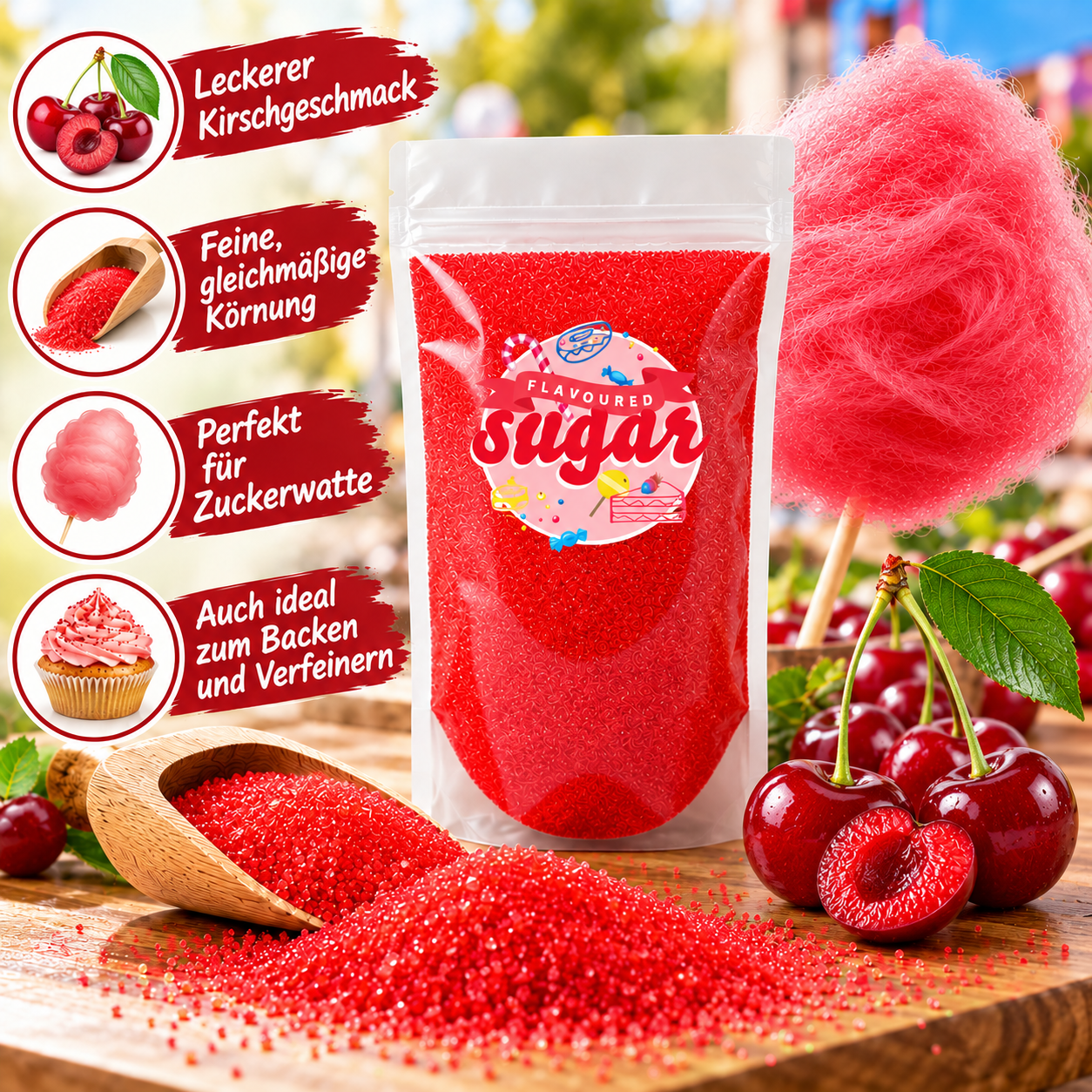 Aromazucker Zuckerwatte Zucker Kirsche Rot 250 g