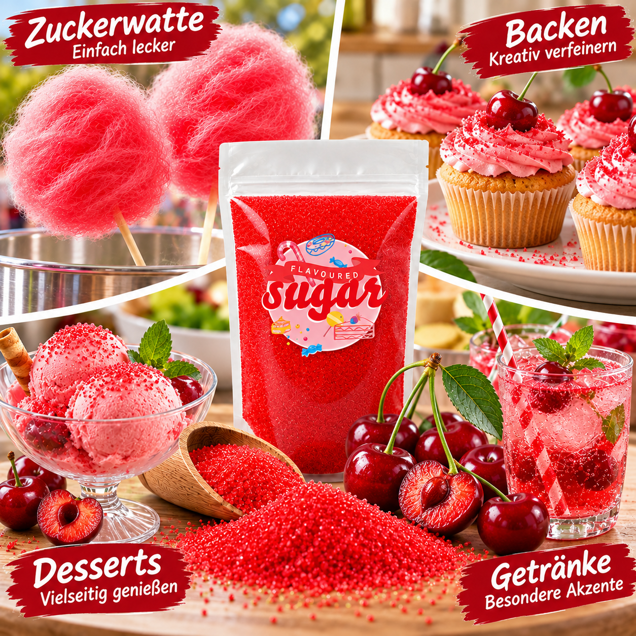 Aromazucker Zuckerwatte Zucker Kirsche Rot 250 g
