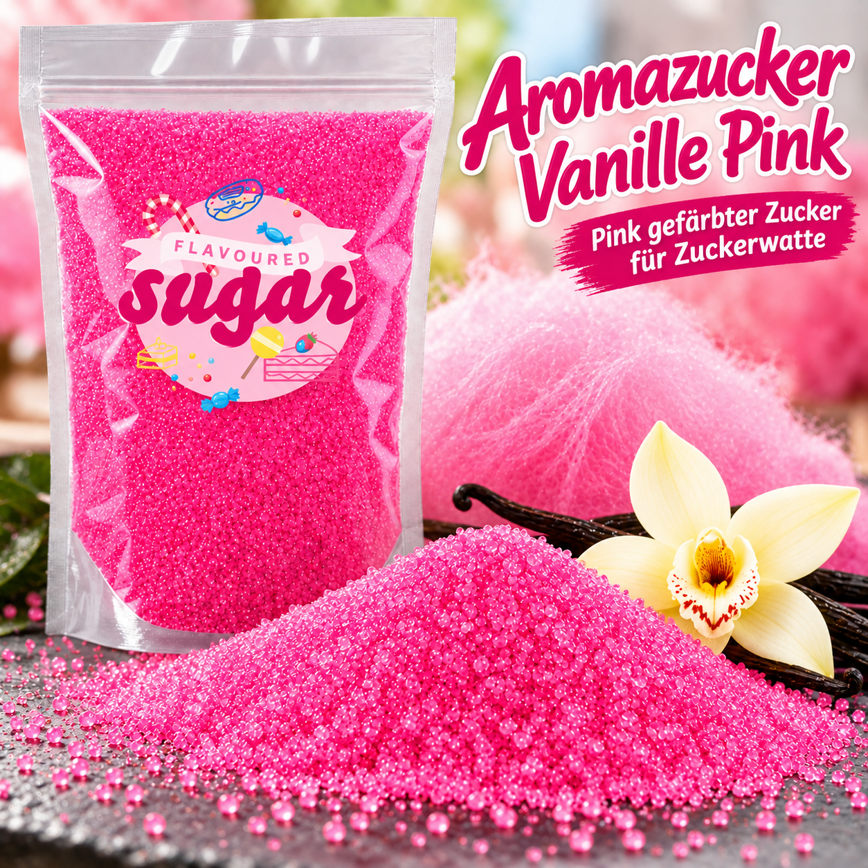 Aromazucker Zuckerwatte Zucker Vanille Pink 250 g