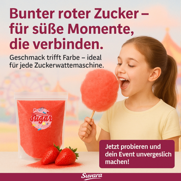 1 kg Suvara Aromazucker Zucker Zuckerwatte Erdbeer Rot