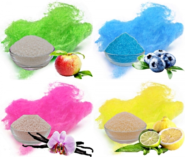 FAMILY SET Aromazucker Dekorzucker Apfel Gruen Heidelbeere Blau Vanille Pink Zitrone Gelb 1 KG