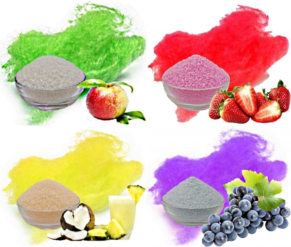 PARTY SET Aromazucker Dekorzucker Set Apfel Gruen Erdbeer Rot Pina Colada Gelb Traube Lila 2 KG