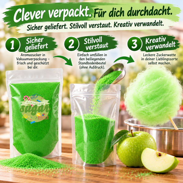 Aromazucker Zuckerwatte Zucker Apfel Grün 250 g