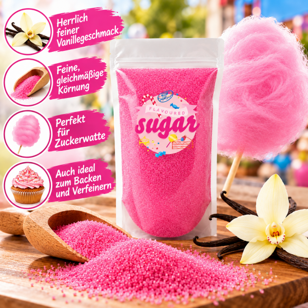 Aromazucker Zuckerwatte Zucker Vanille Pink 250 g
