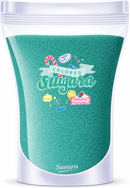 SUVARA Farbzucker Grün 100g – feiner Dekorzucker in Türkis-Grün für Candy Bar, Cupcakes und moderne Backdekorationen.